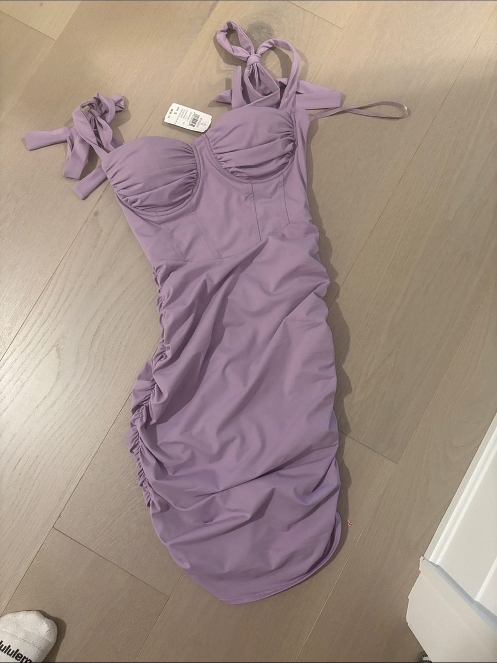 Windsor Lilac Ruched Tie-Shoulder Mini Dress